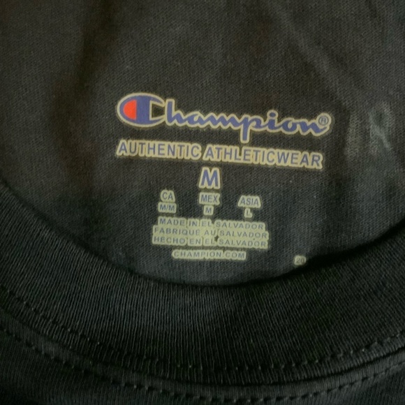 Champion Men’s Logo Tee Shirt Classic Crew Neck Short Sleeve Navy Blue Medium - Picture 3 of 4